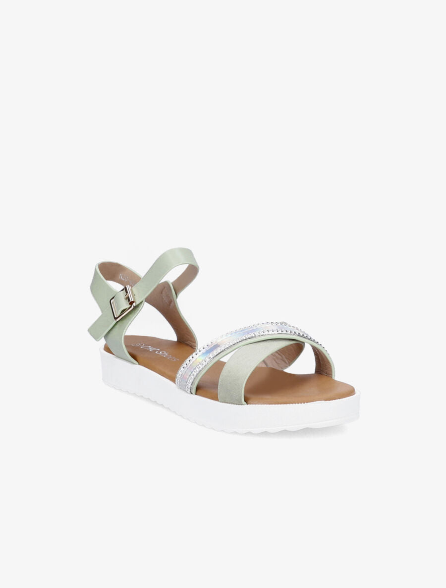 Sandales bi-matière à bride holographique - Vert pâle - 2