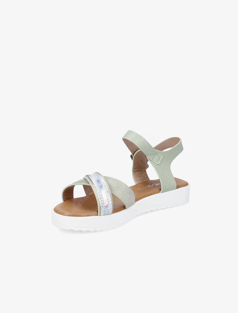 Sandales bi-matière à bride holographique - Vert pâle - 3
