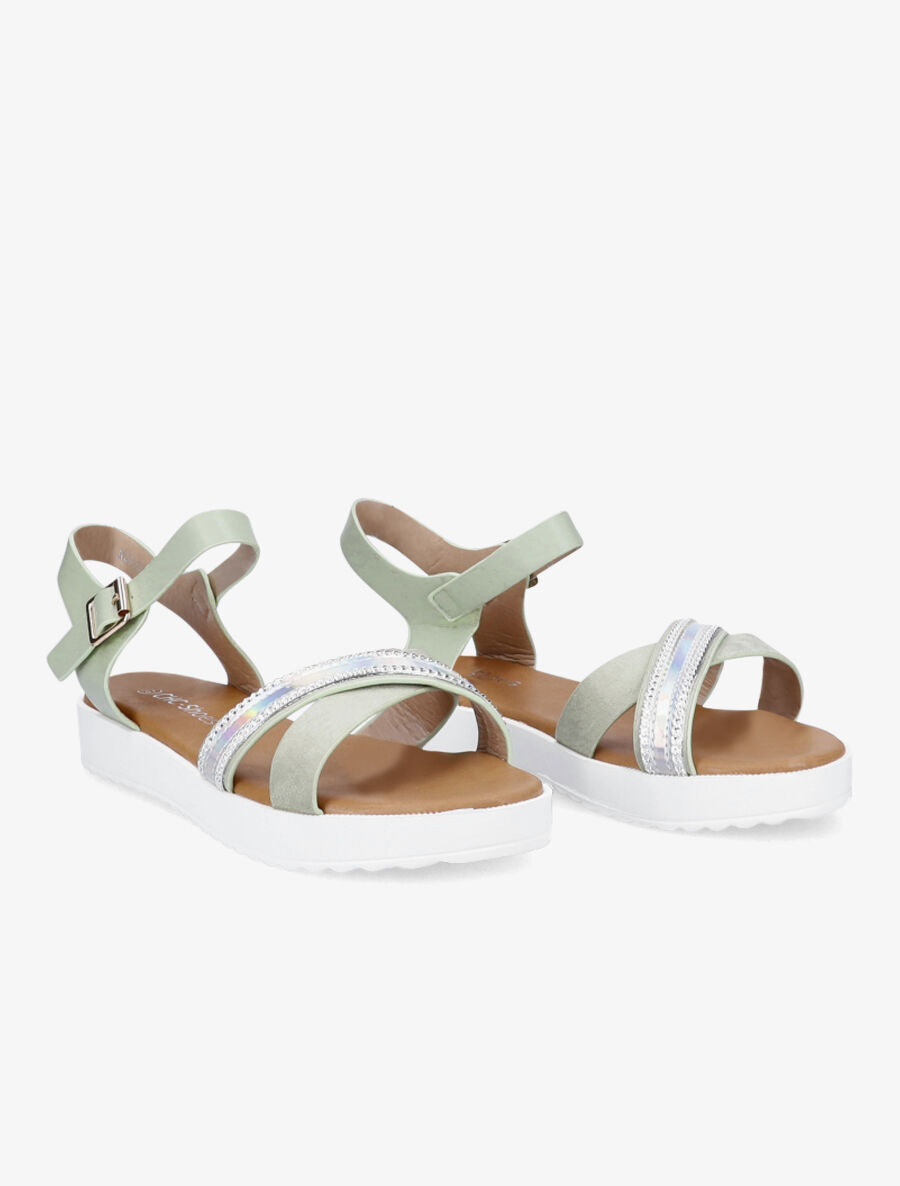 Sandales bi-matière à bride holographique - Vert pâle - 4