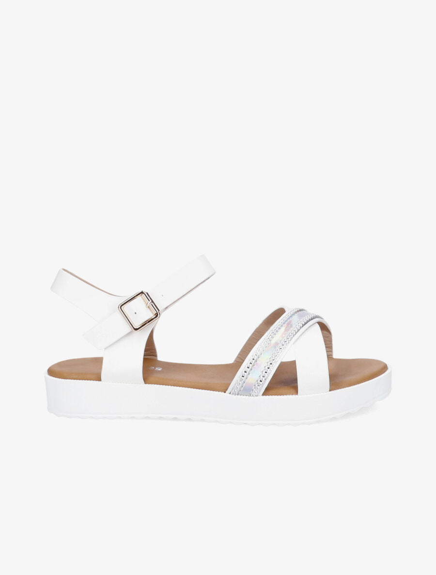 Sandales bi-matière à bride holographique - Blanc - 1