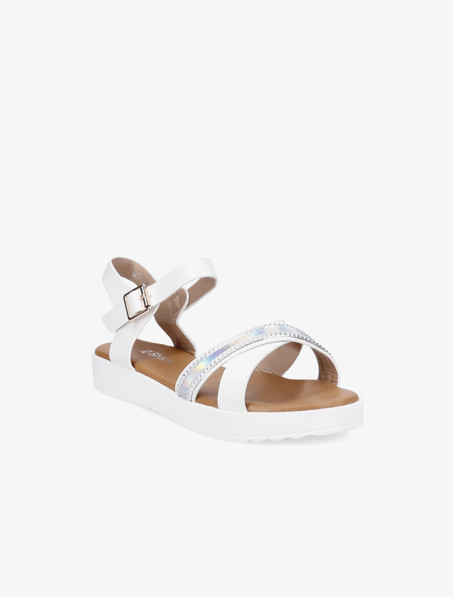Sandales bi-matière à bride holographique - Blanc - 2