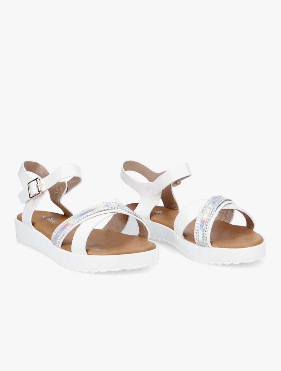 Sandales bi-matière à bride holographique - Blanc - 4