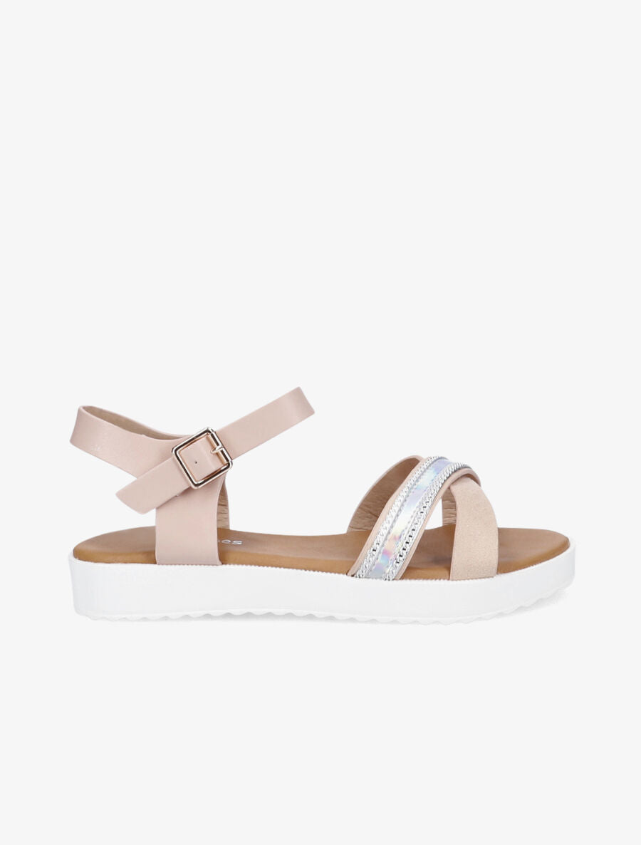 Sandales bi-matière à bride holographique - Rose - 1