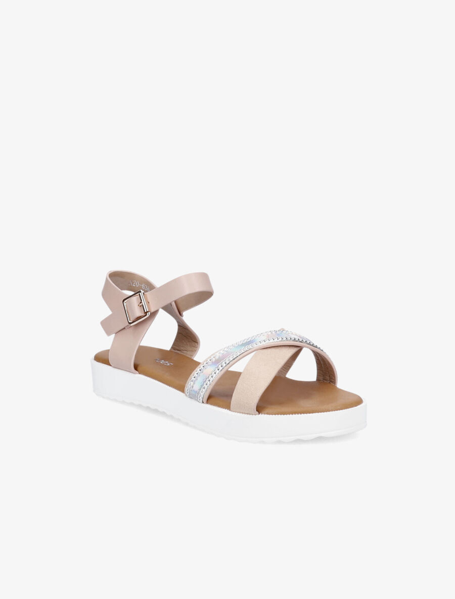 Sandales bi-matière à bride holographique - Rose - 2