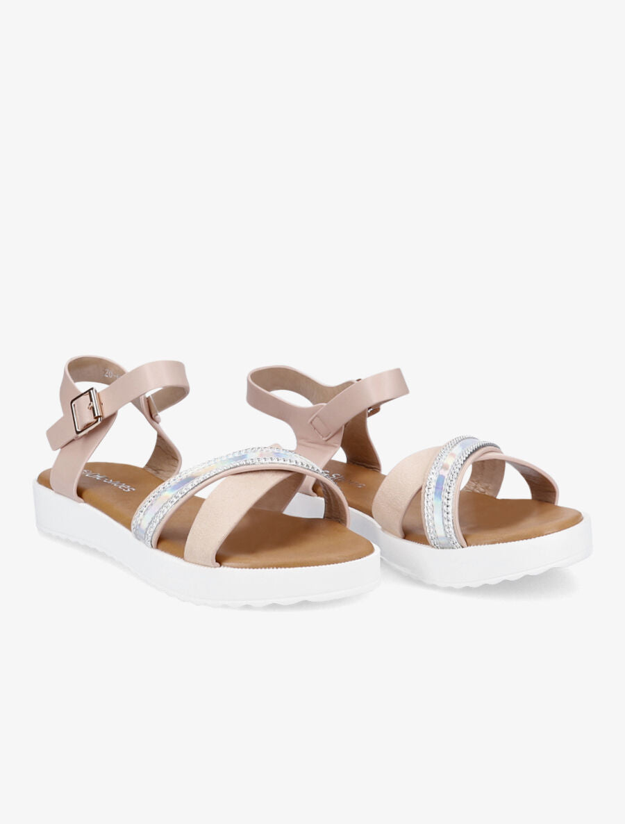 Sandales bi-matière à bride holographique - Rose - 4