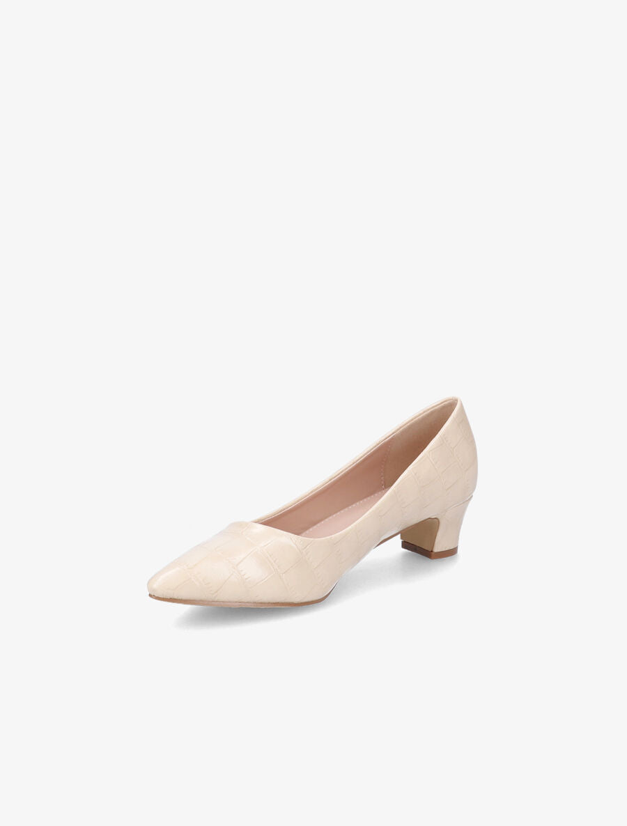 Escarpins pointus effet croco à petit talons - Beige - 3