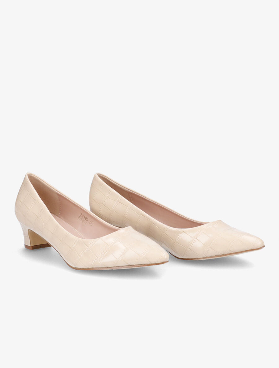 Escarpins pointus effet croco à petit talons - Beige - 4