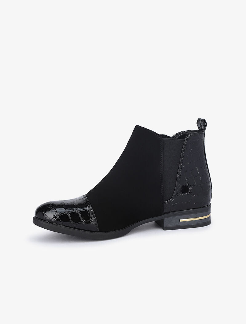 Bottines à contreforts et bouts effet croco vernis - Noir - 5