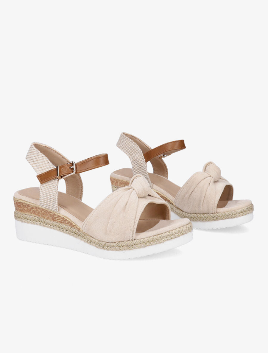 Sandales compensées à noeud - Beige - 4