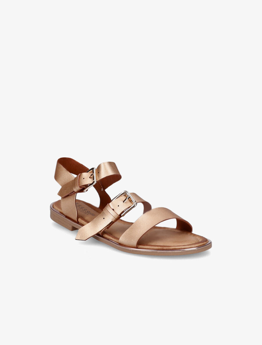 Nu-pieds en simili à double boucles - Rose gold - 1