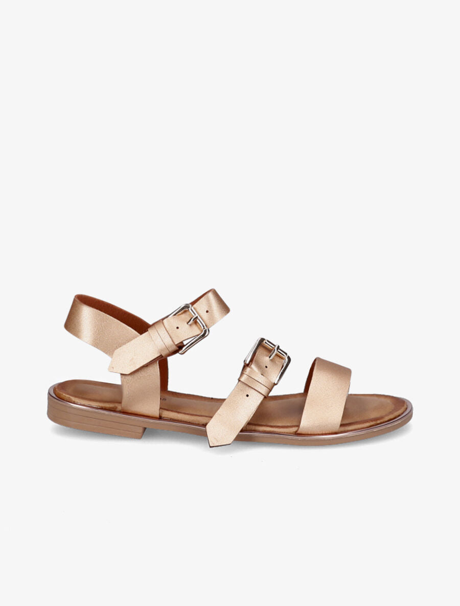 Nu-pieds en simili à double boucles - Rose gold - 2