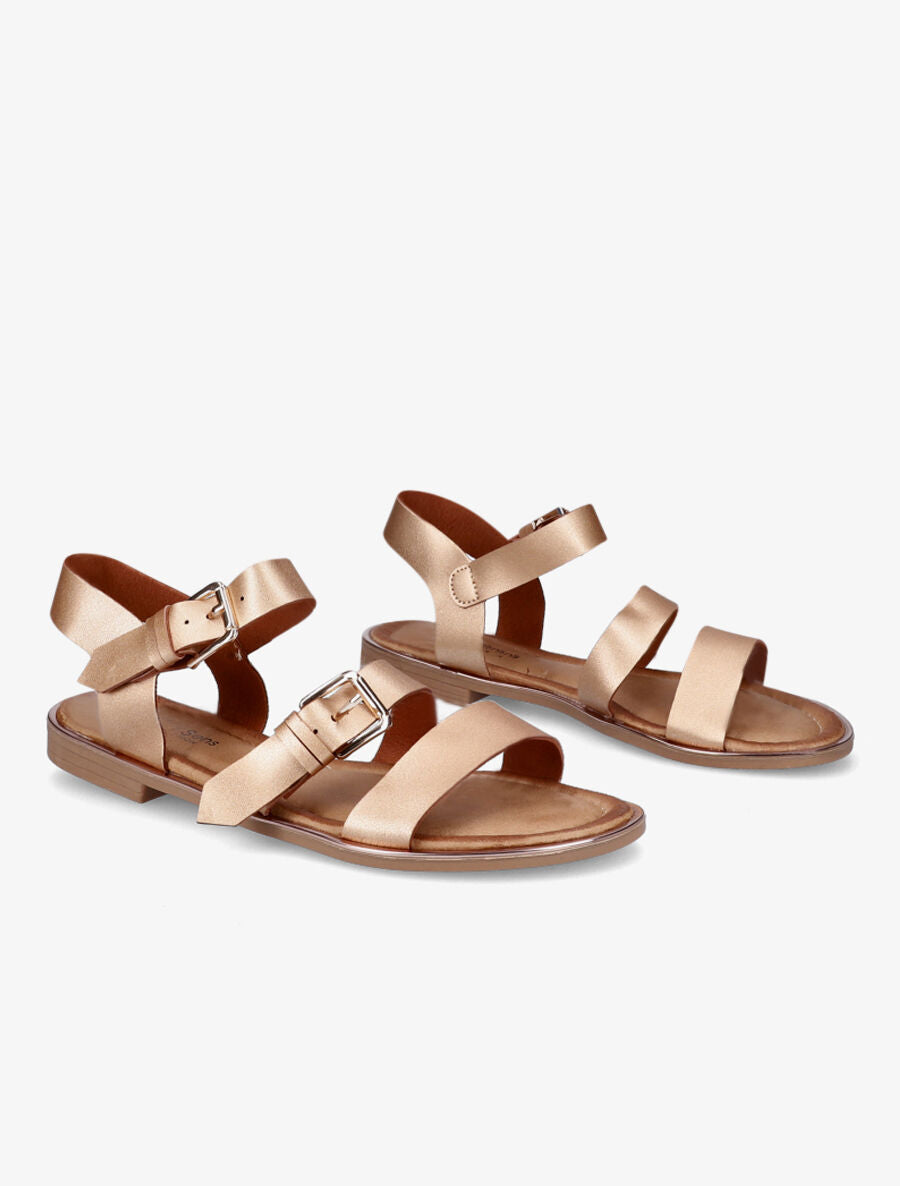 Nu-pieds en simili à double boucles - Rose gold - 4