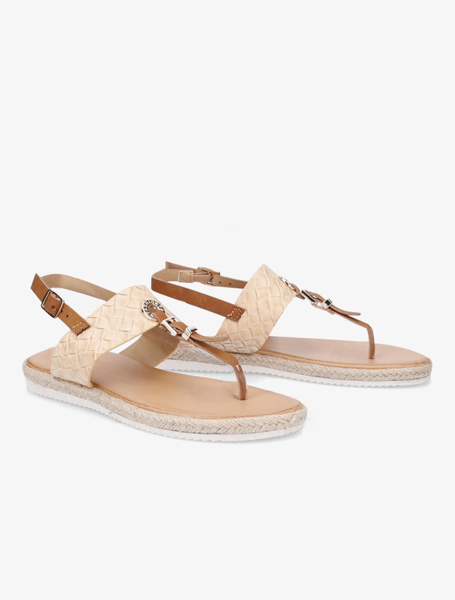 Nu-pieds tressés et semelle en raphia - Beige - 4
