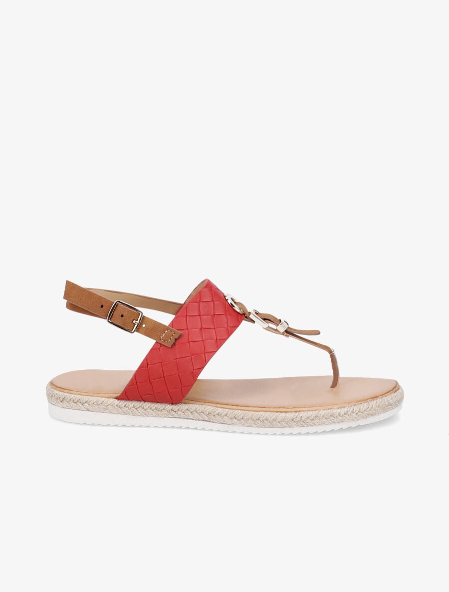 Nu-pieds tressés et semelle en raphia - Rouge - 1