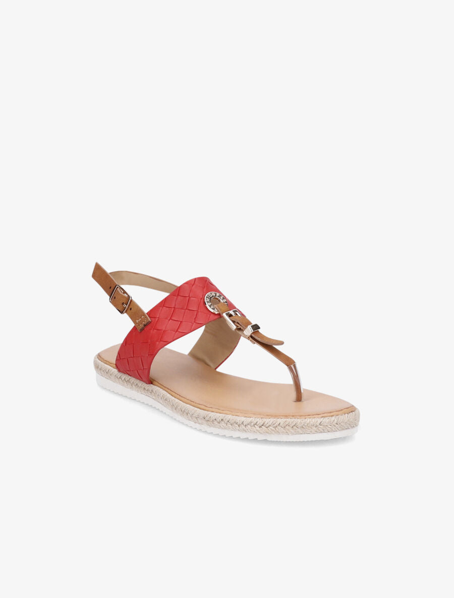Nu-pieds tressés et semelle en raphia - Rouge - 2