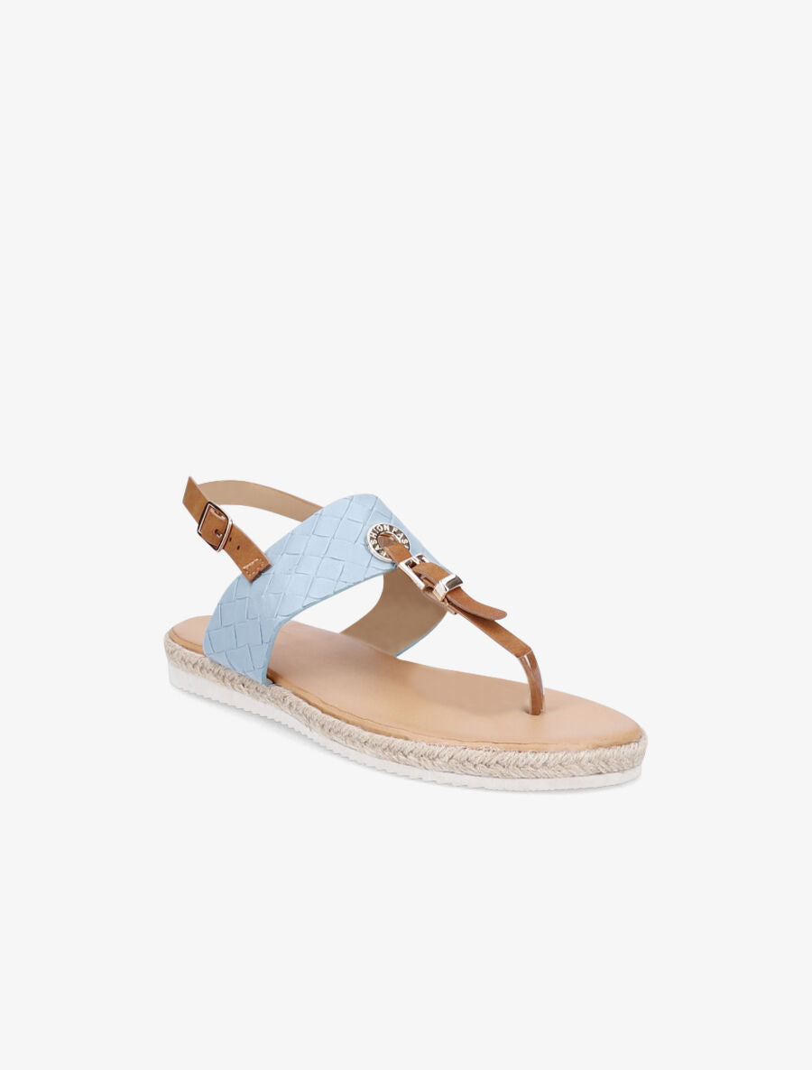 Nu-pieds tressés et semelle en raphia - Bleu - 2