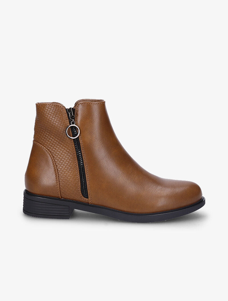 Bottines plates à détail python - Camel - 2