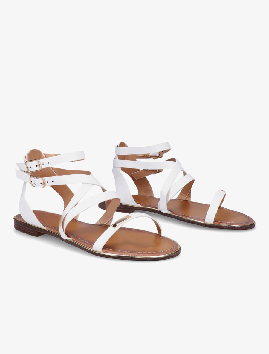 Nu-pieds à double brides et empiècement métallique - Blanc - 5