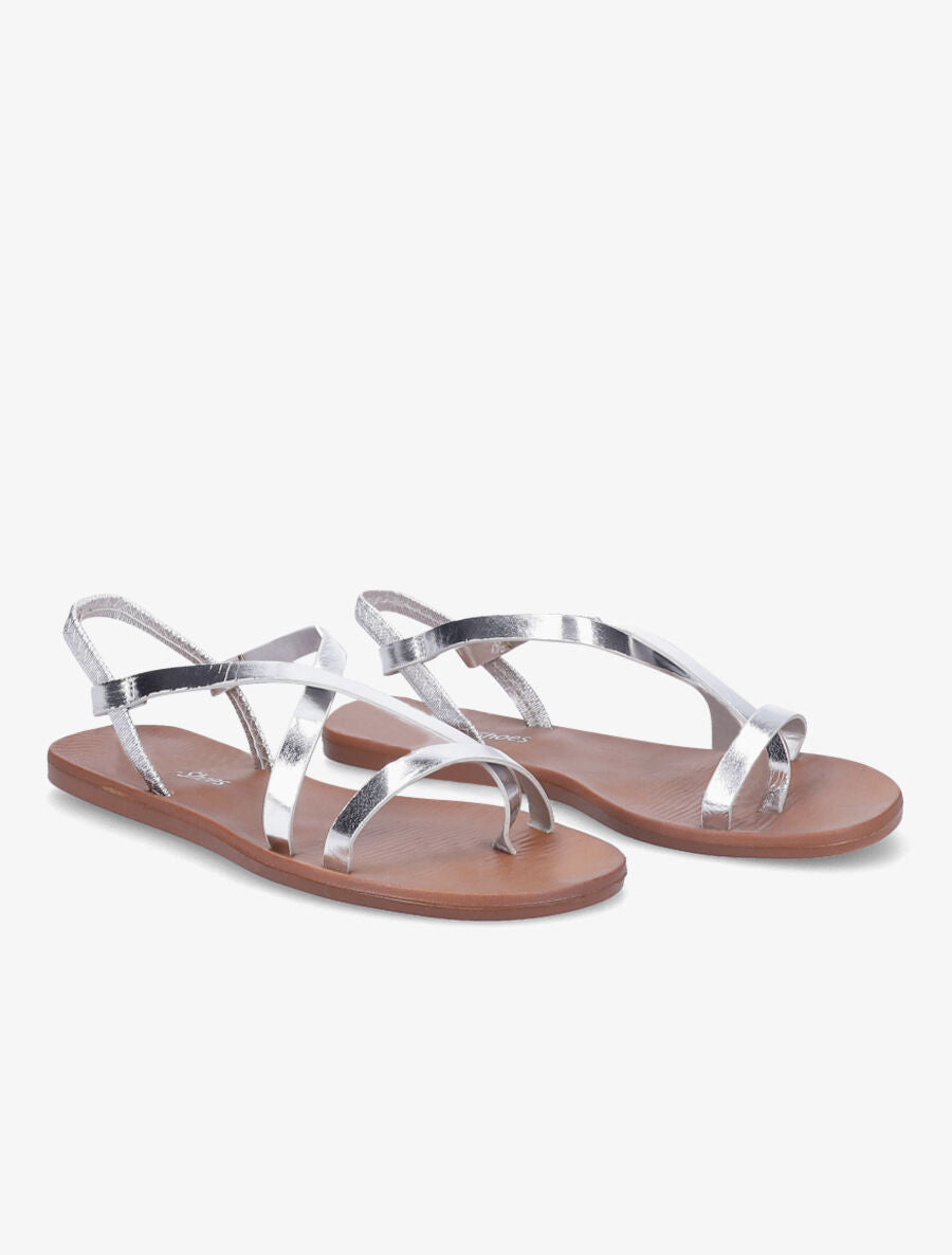 Nu-pieds en simili à brides élastiquées - Argent - 4