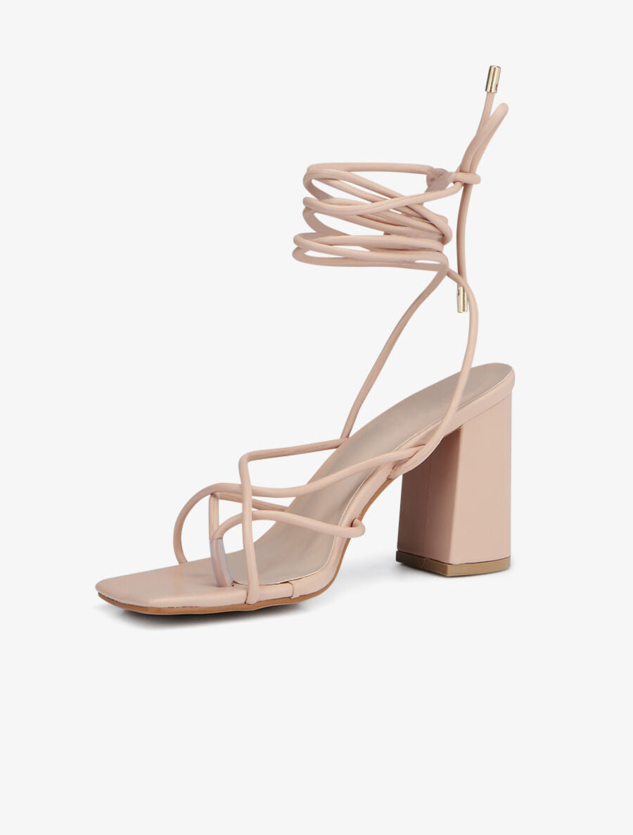 Sandales en simili à lacets - Beige - 4