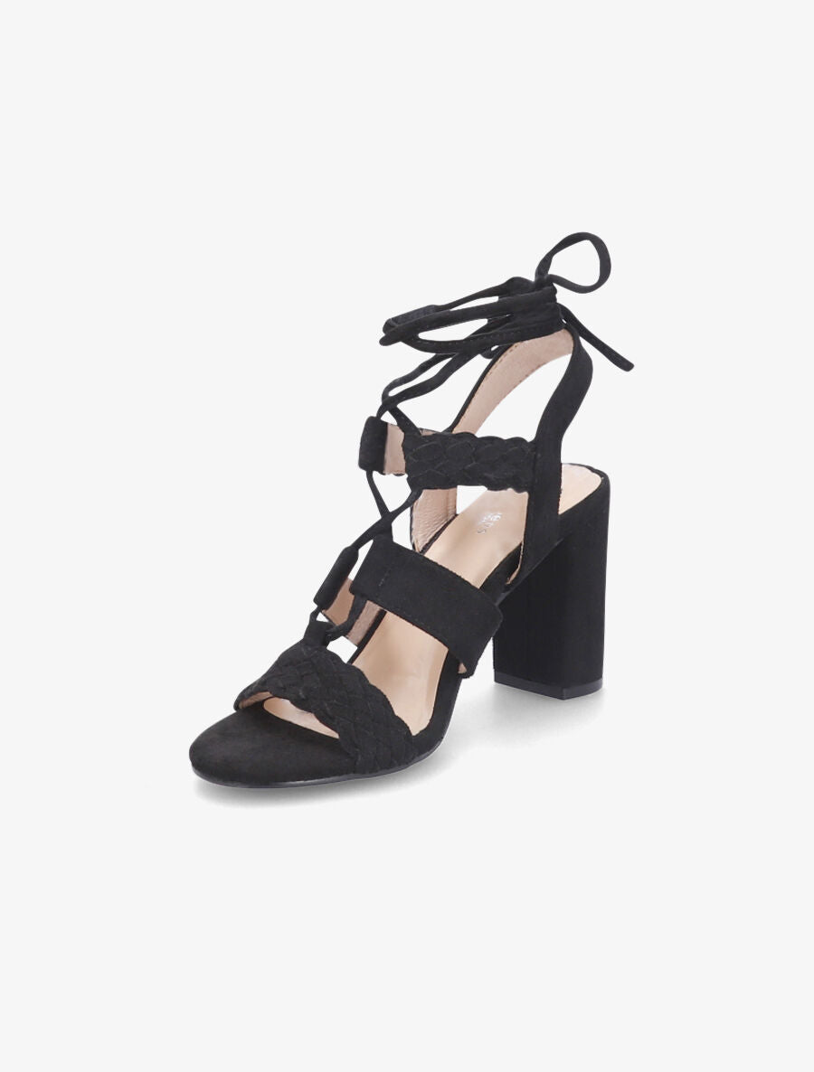 Sandales en suédine à talons et lacets - Noir - 3