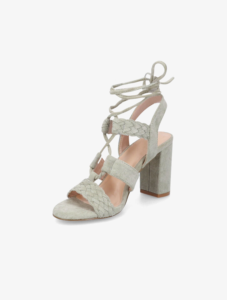 Sandales en suédine à talons et lacets - Vert d&