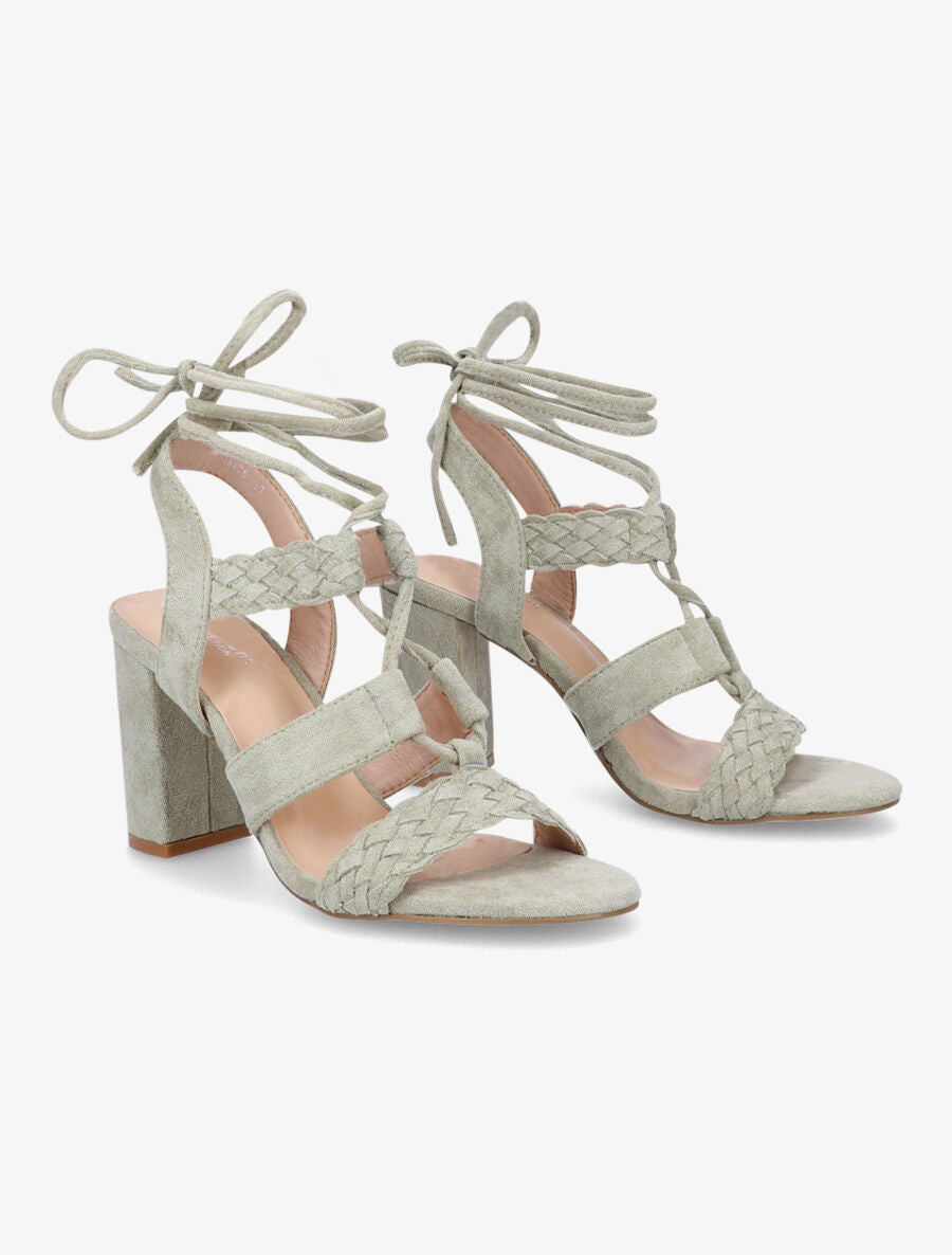 Sandales en suédine à talons et lacets - Vert d&