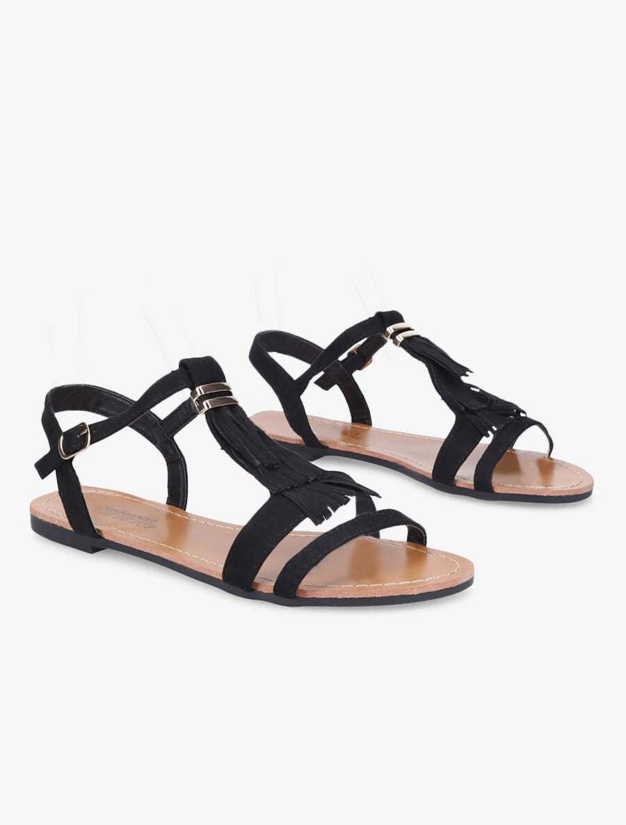 Nu-pieds à franges stylisées - Noir - 4