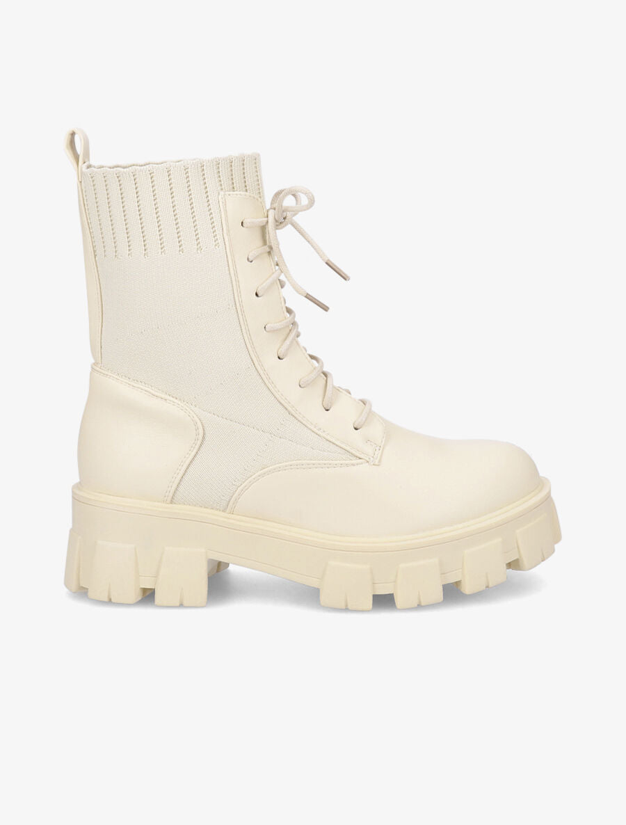 Boots style biker bimatière - Beige - 1
