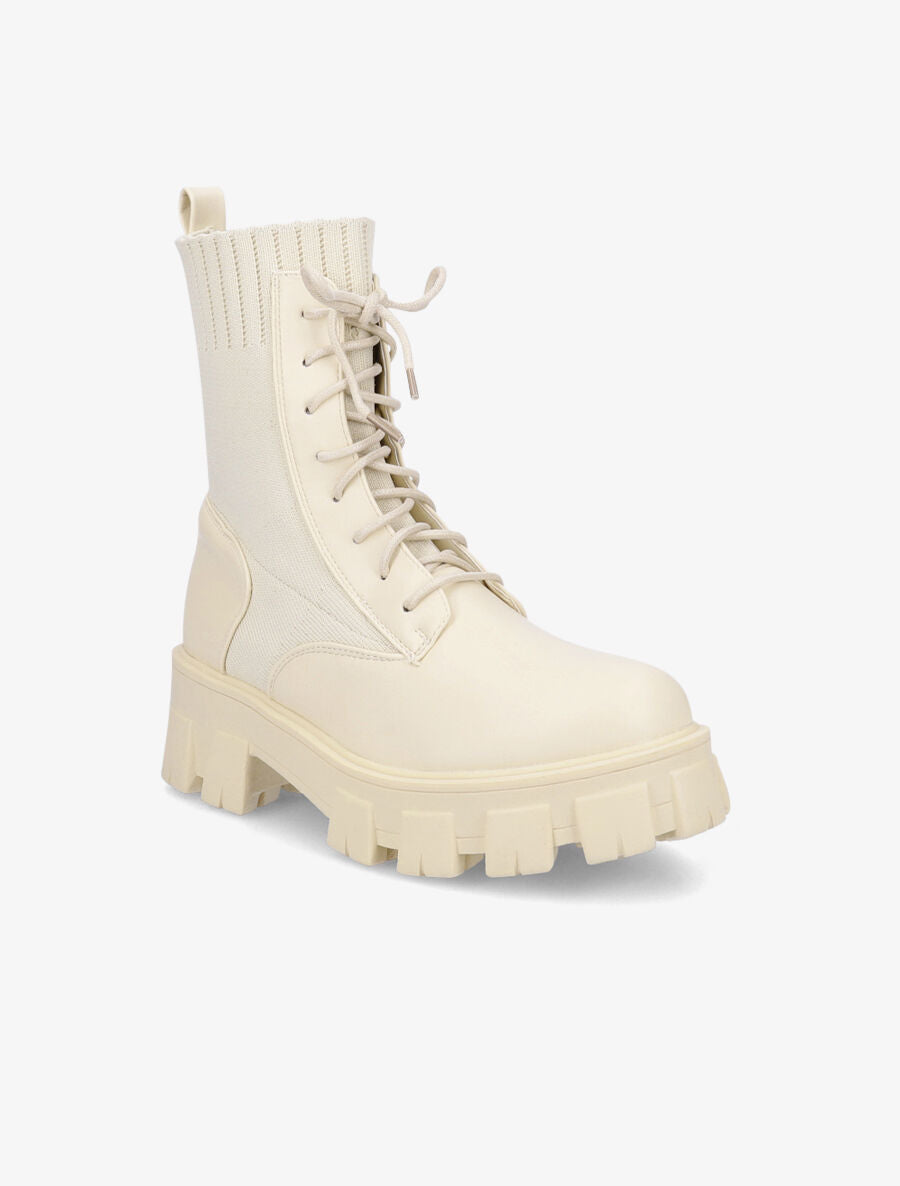 Boots style biker bimatière - Beige - 2