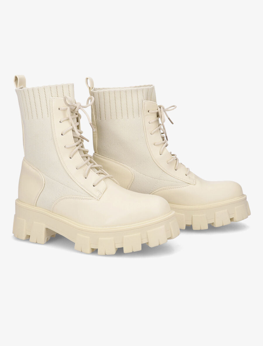 Boots style biker bimatière - Beige - 4