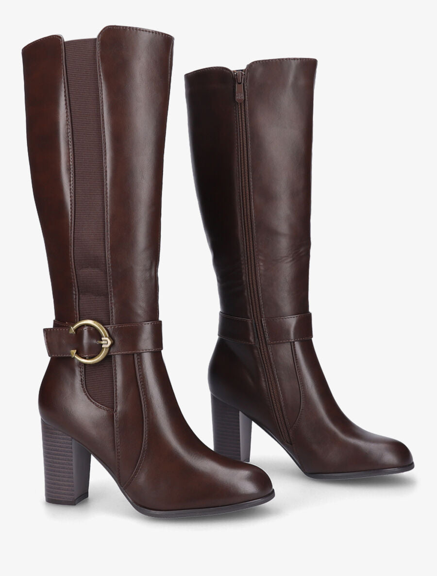 Bottes à talon et boucle stylisée - Marron - 4