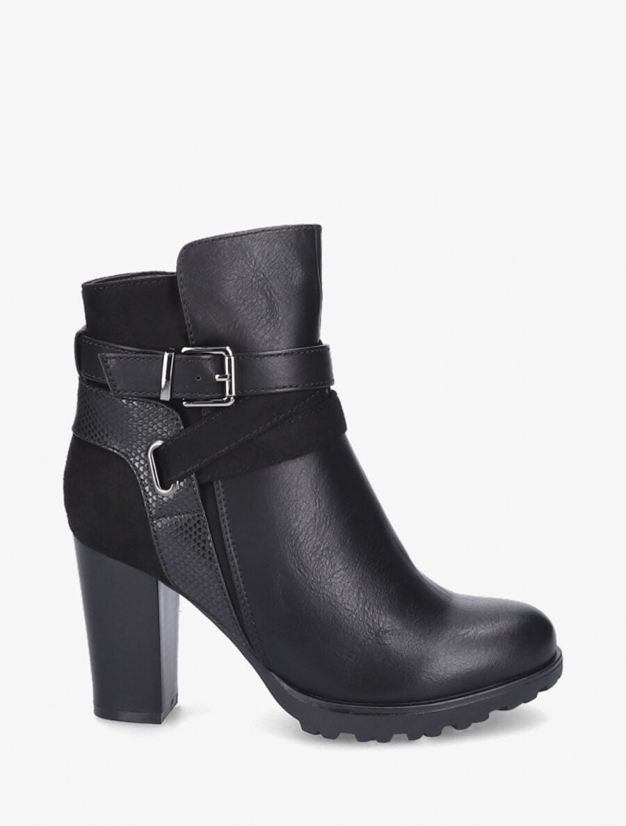Bottines à talon et empiècement python - Noir - 6