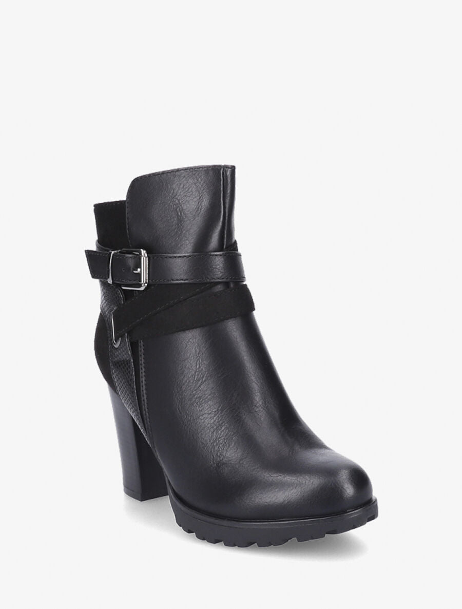 Bottines à talon et empiècement python - Noir - 2