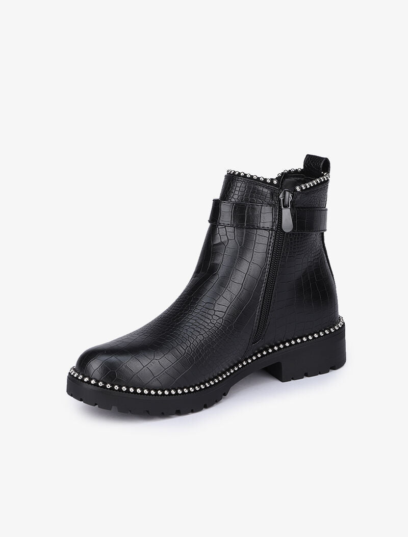 Bottines effet croco à clous argentés - Noir - 4