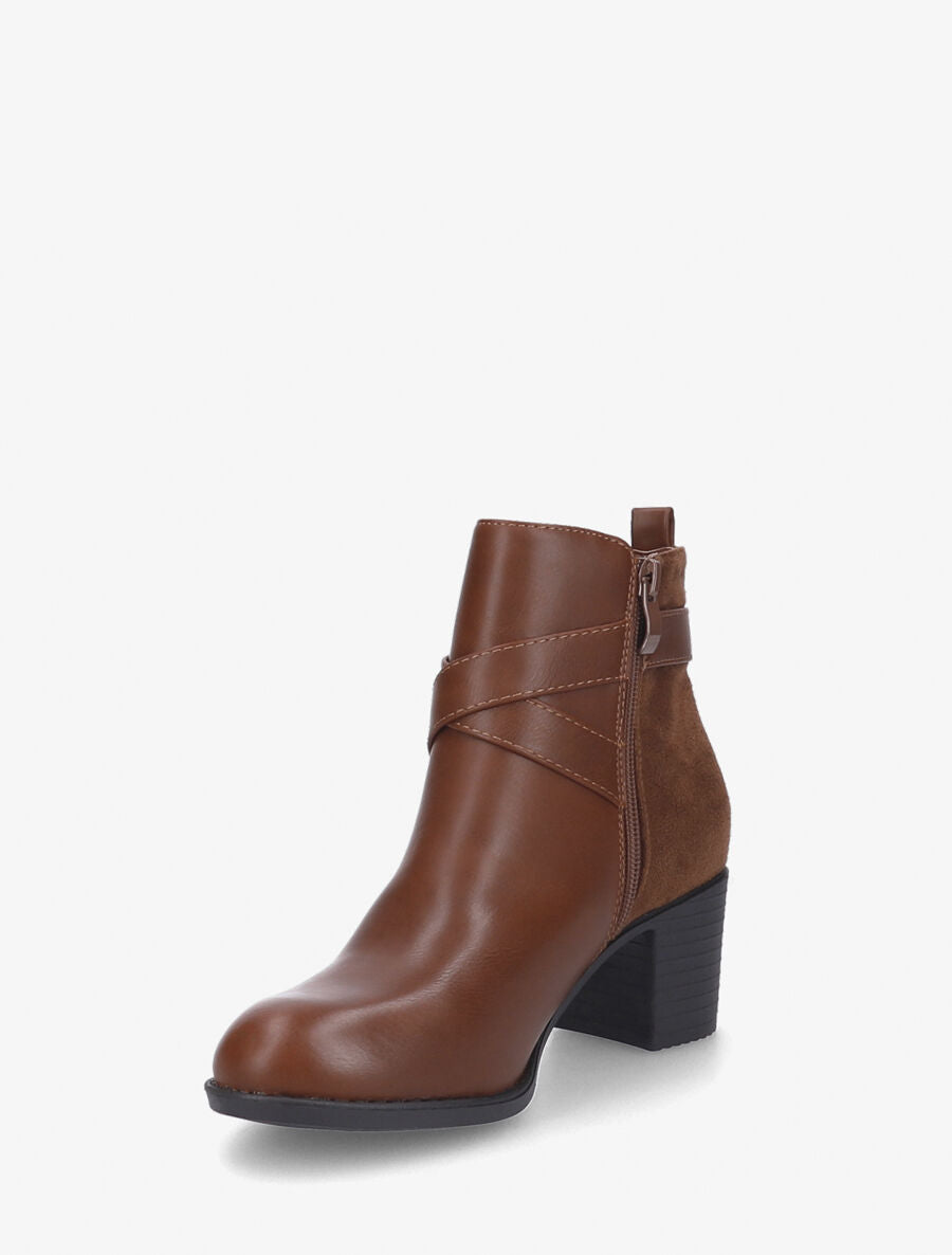 Bottines à talon et sangles croisées - Camel - 3