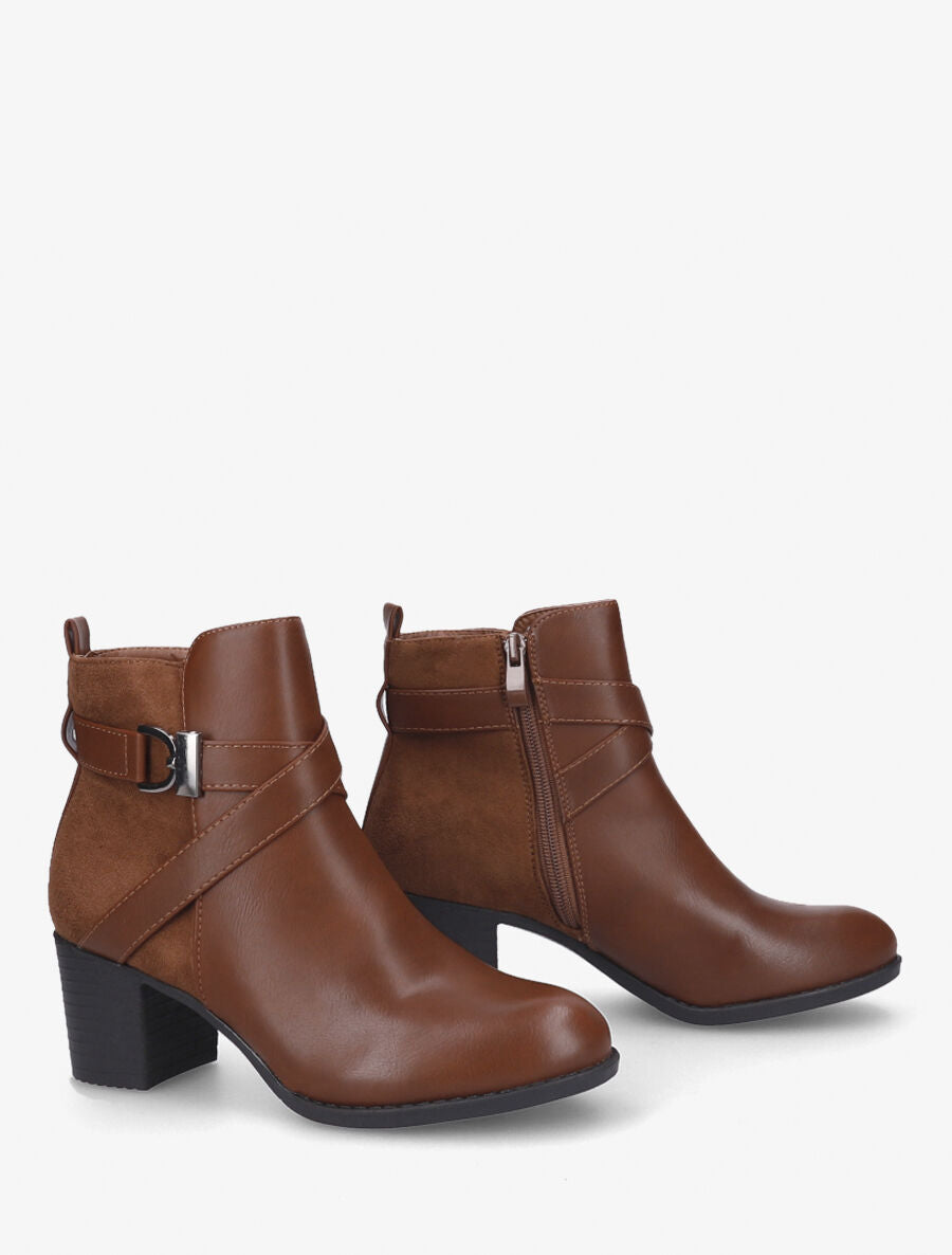 Bottines à talon et sangles croisées - Camel - 4