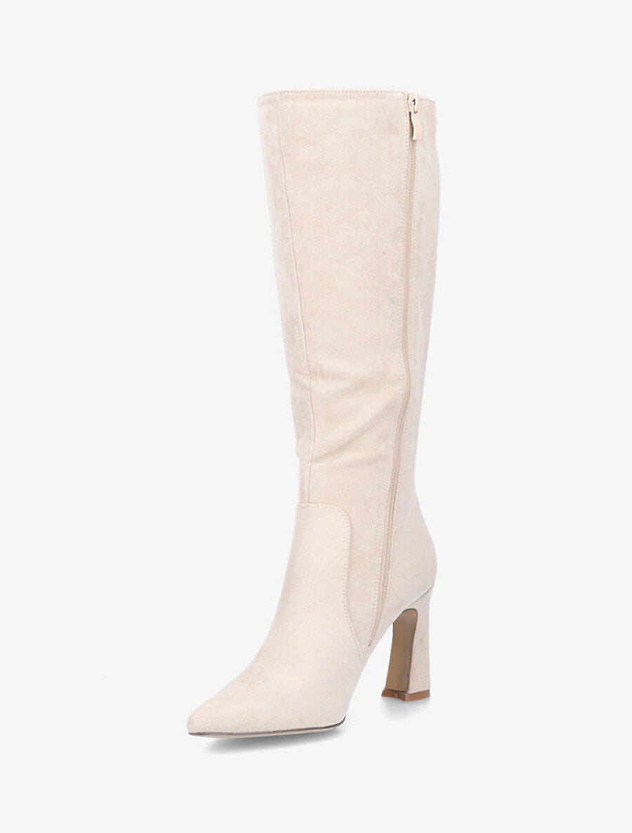Bottes en suédine et talon haut - Beige - 3