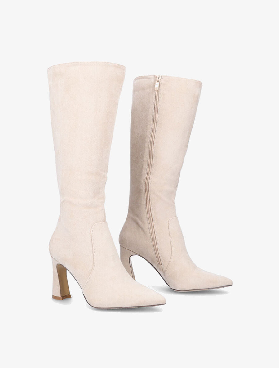 Bottes en suédine et talon haut - Beige - 4