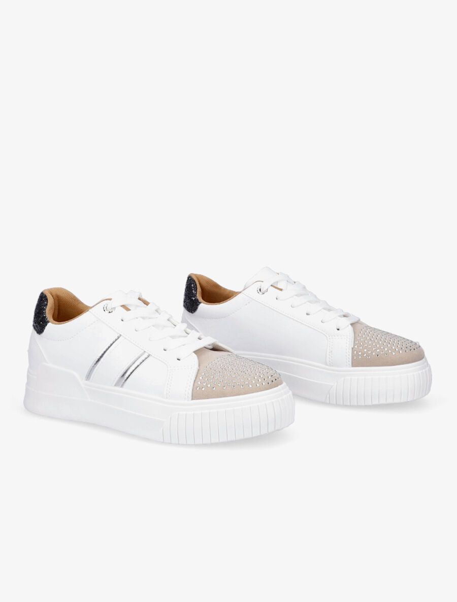 Sneakers en simili à strass et paillettes - Blanc/noir - 4