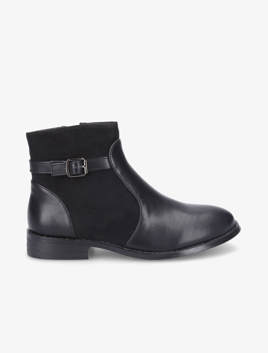 Bottines plates en simili et suédine - Noir - 5