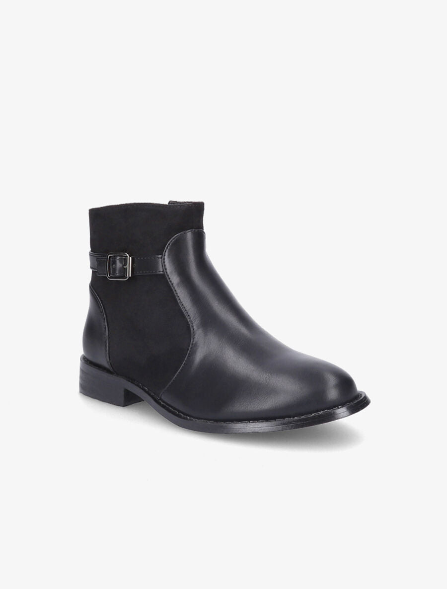 Bottines plates en simili et suédine - Noir - 2