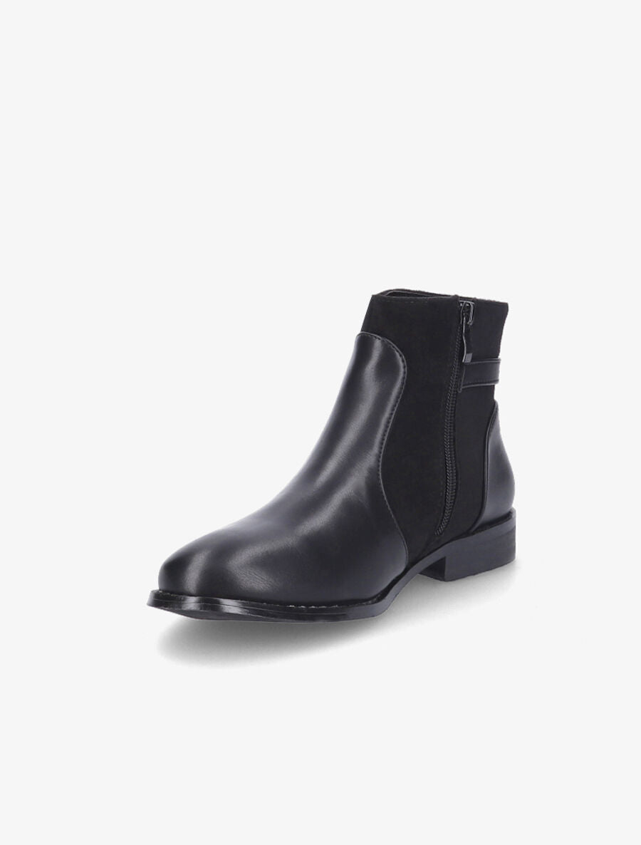 Bottines plates en simili et suédine - Noir - 3