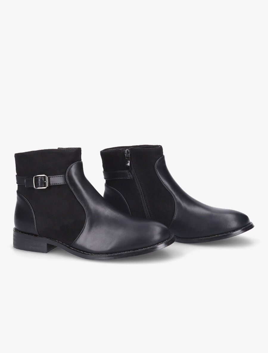Bottines plates en simili et suédine - Noir - 4