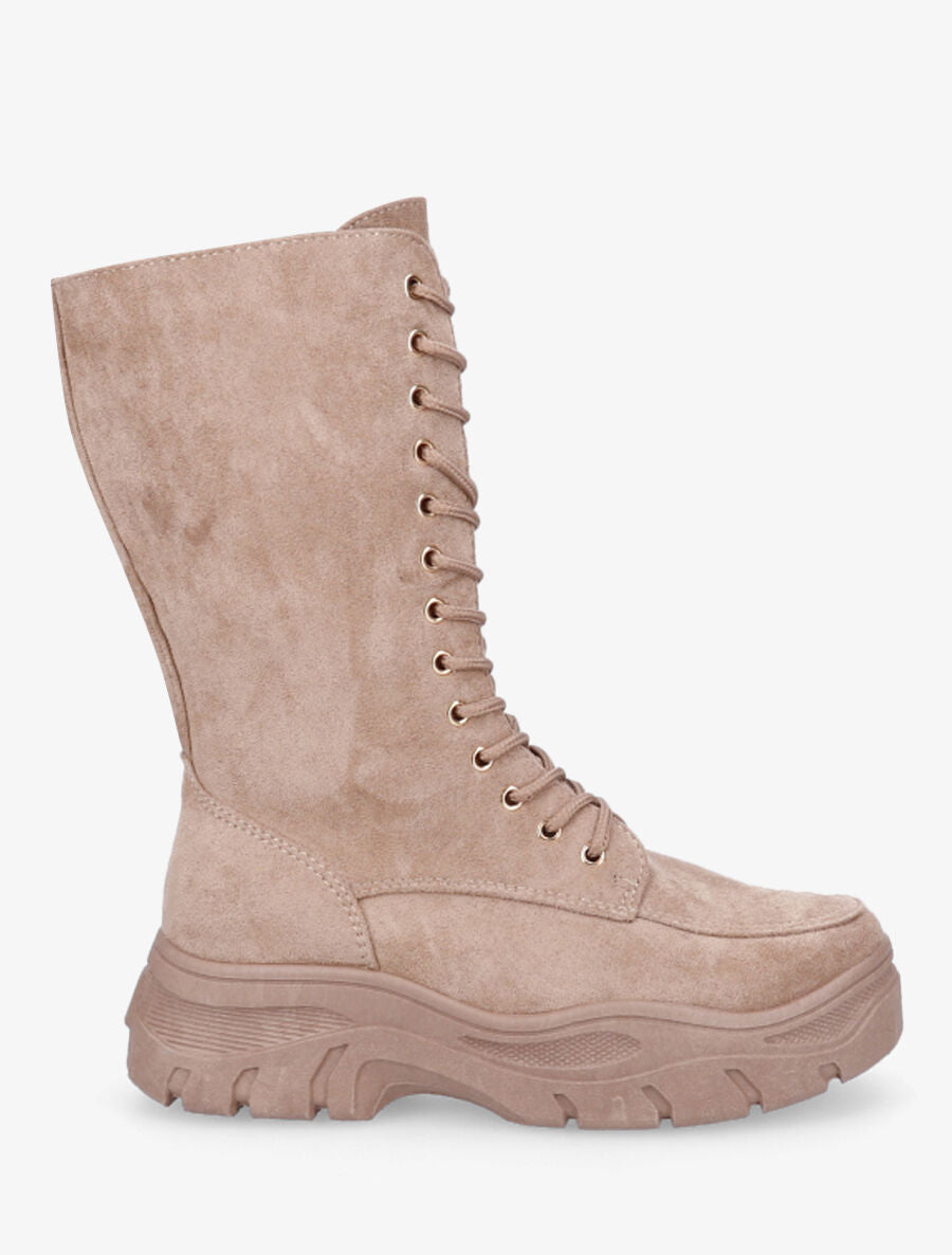 Boots montantes lacées en suédine - Taupe - 1