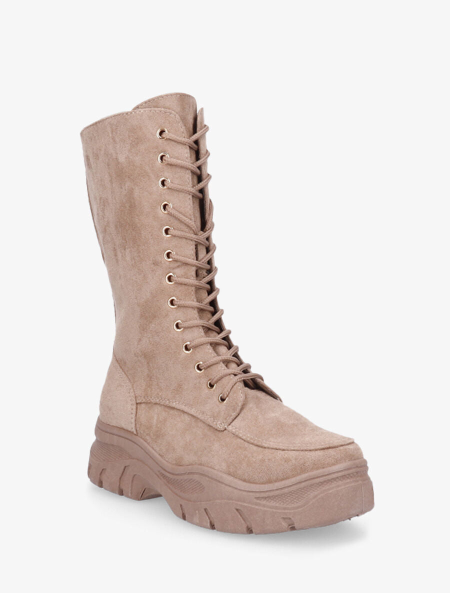 Boots montantes lacées en suédine - Taupe - 2