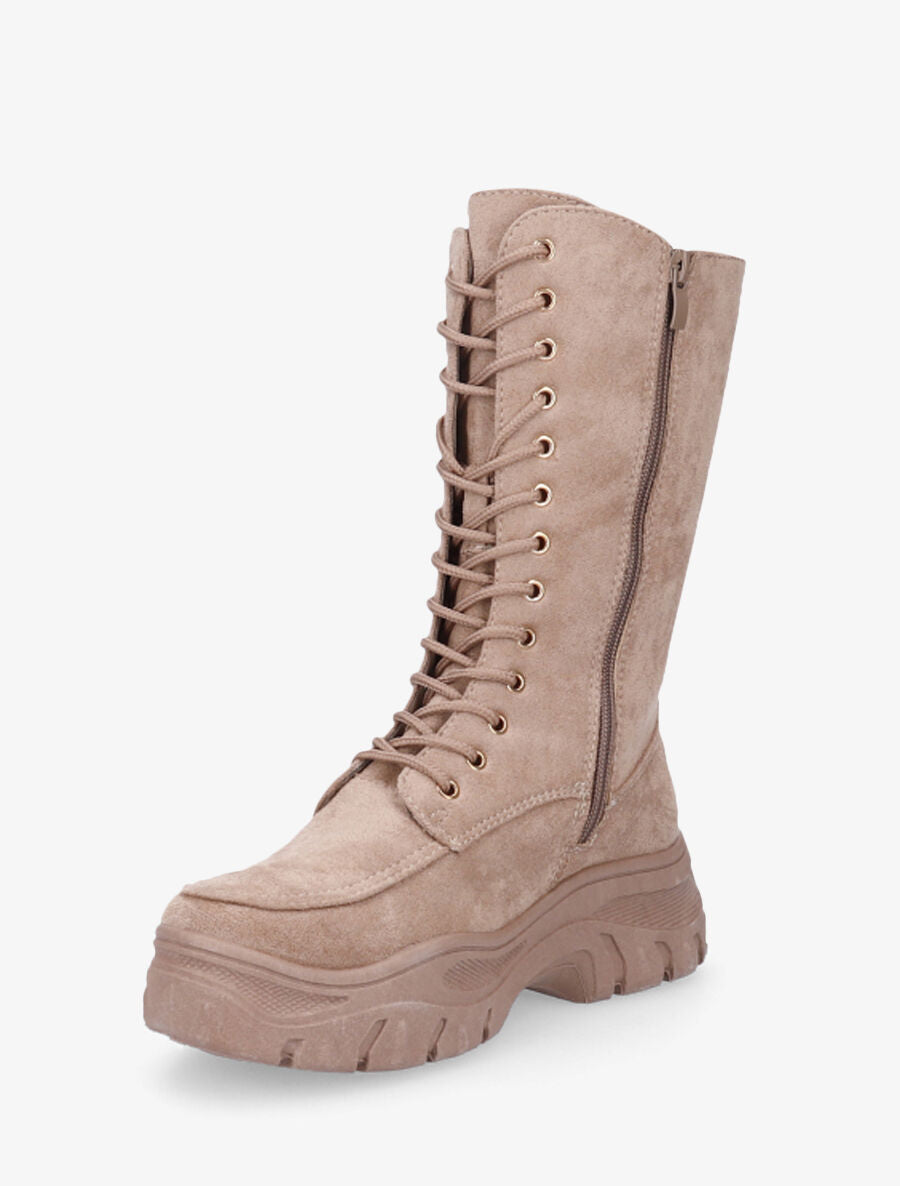 Boots montantes lacées en suédine - Taupe - 3