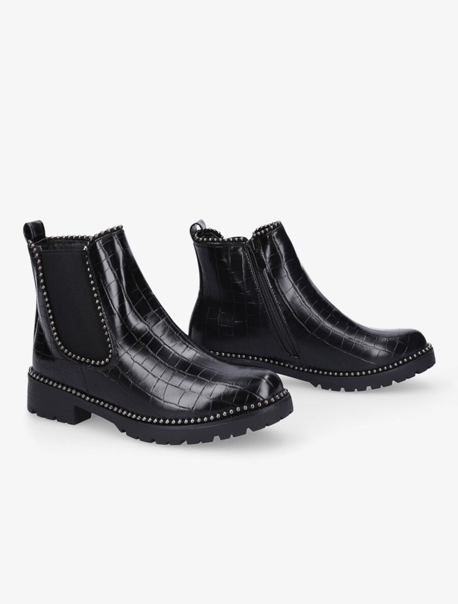 Bottines en simili effet croco et cloutées - Noir - 4