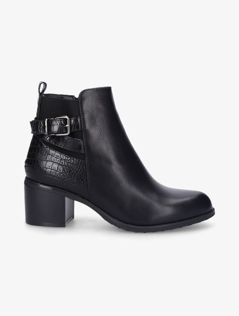 Bottines à contrefort python et élastiqué - Noir - 2
