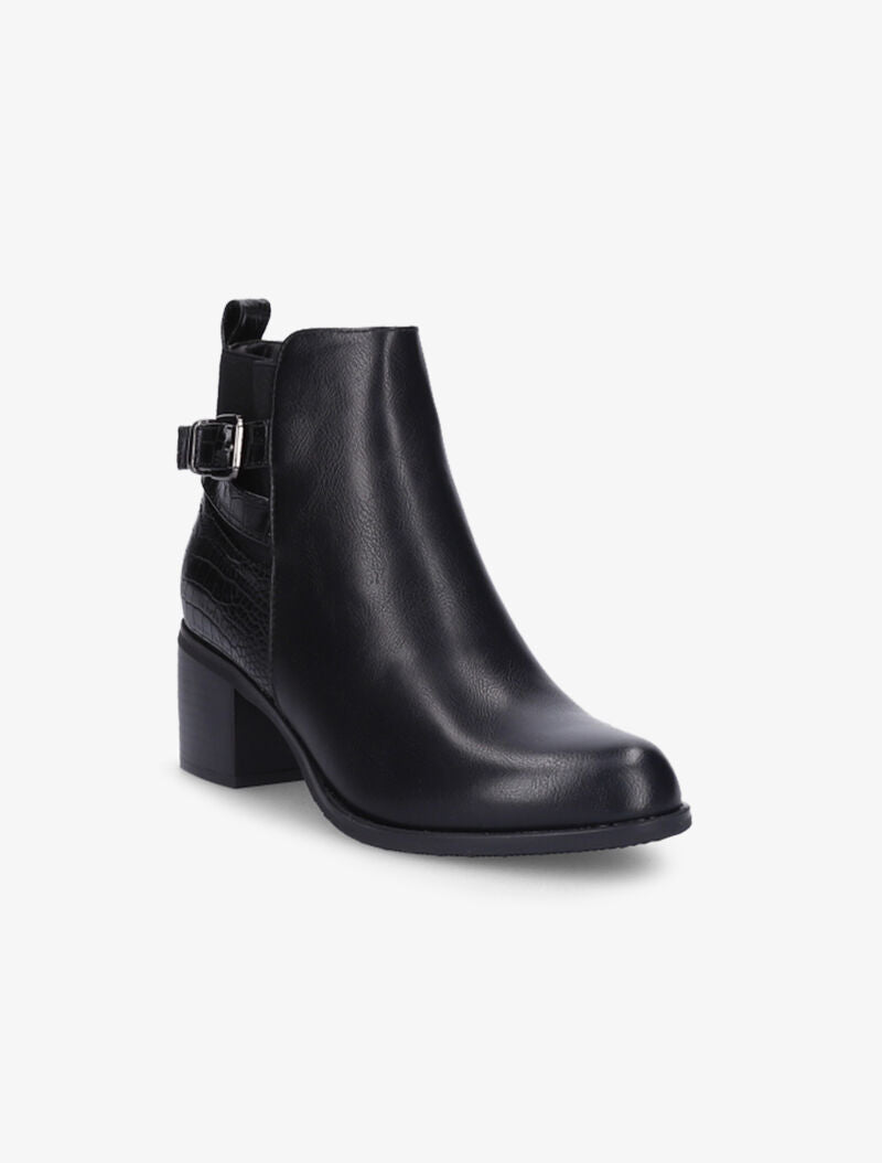 Bottines à contrefort python et élastiqué - Noir - 3